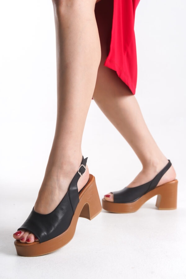 She's Kadın Siyah Deri Dolgu Topuk Sandalet SHES00S011871 - Görsel 9